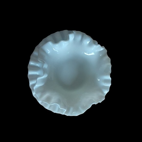 Vtg FENTON White Milk Glass Hobnail Ruffled Bowl & Saucer - Picture 5 of 5
